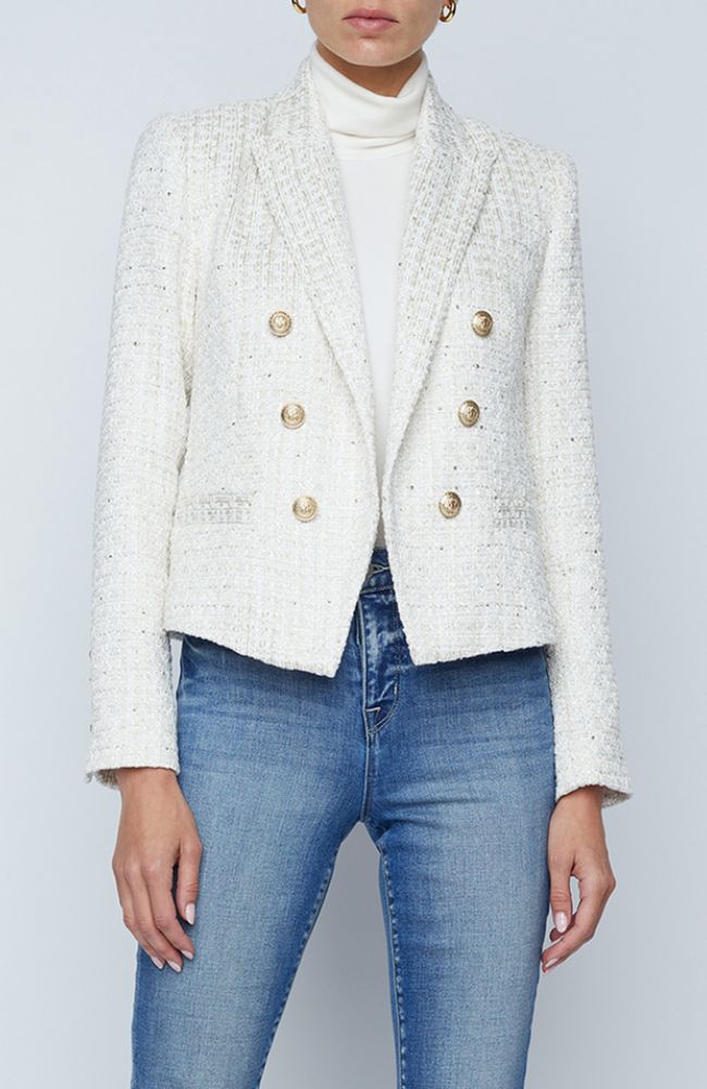 Brooke Crop Blazer in Ivory Gold