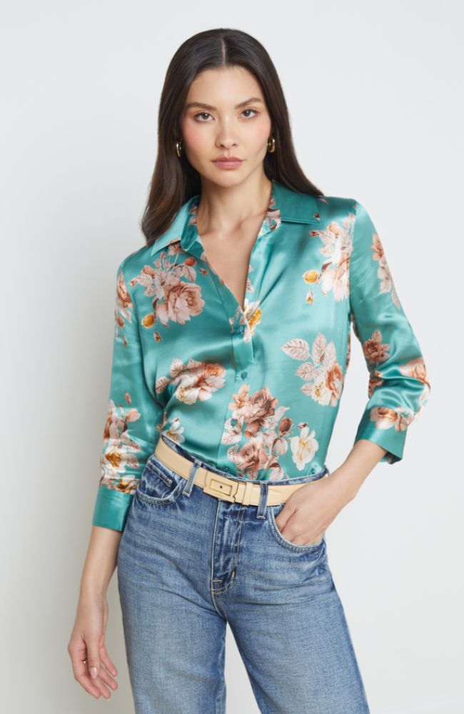 Dani 3/4 Sleeve Shirt in Green Jasper