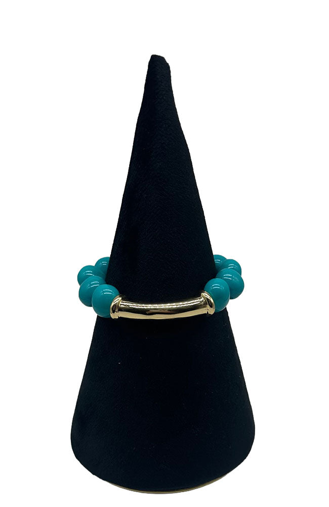 Turq Sm Bead Gold Bar Bracelet