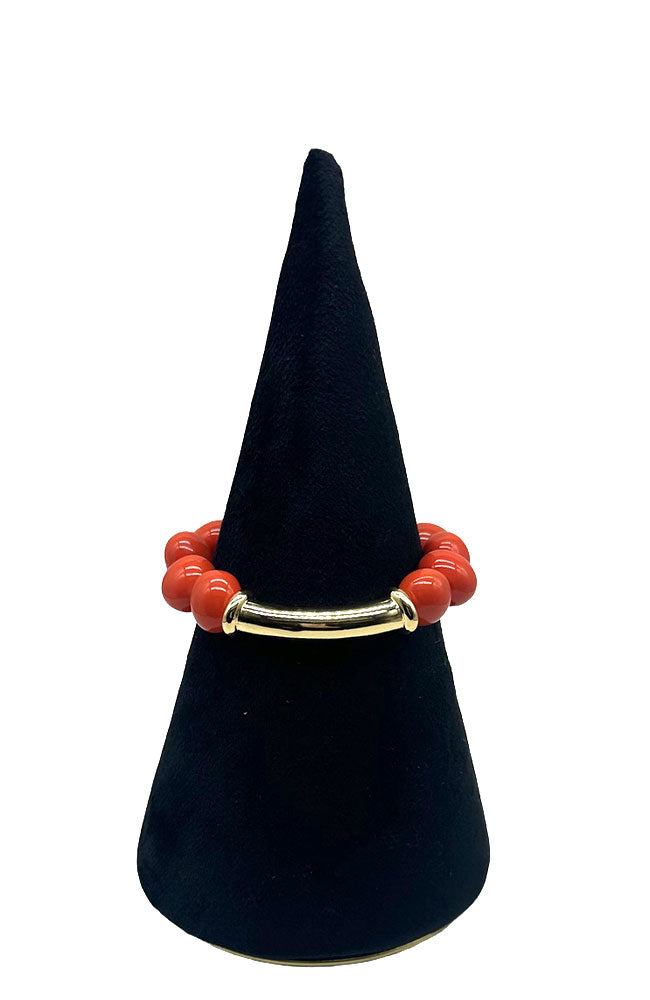 Orange Small Bead Gold Bar Bracelet