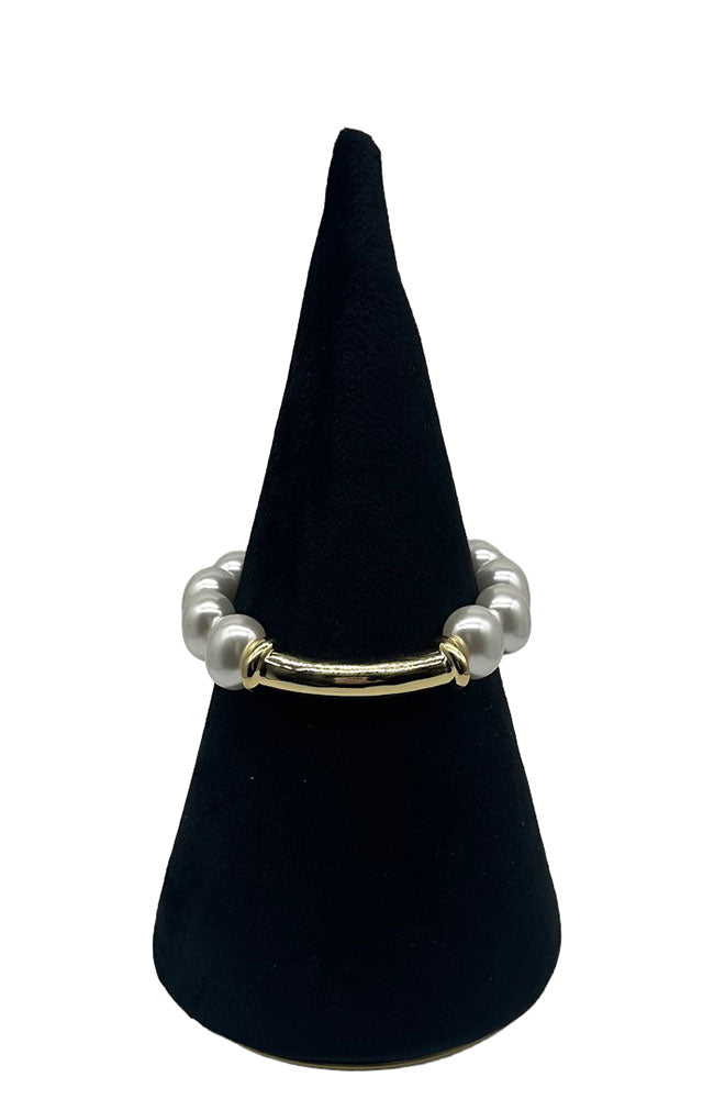 Pearl Small Bead Gold Bar Bracelet