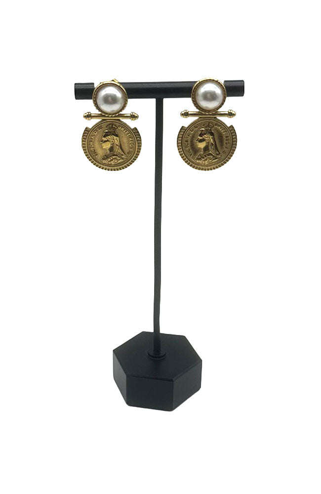 Pearl Gold Coin Earrings