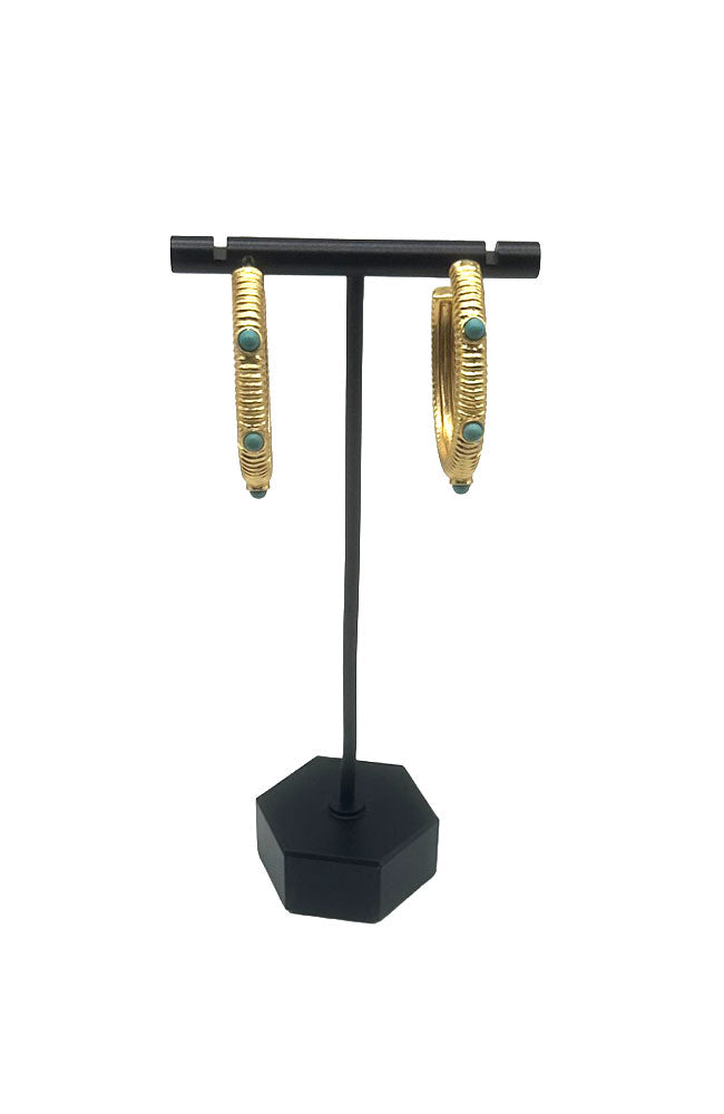Ridges Gold Hoops with Turq