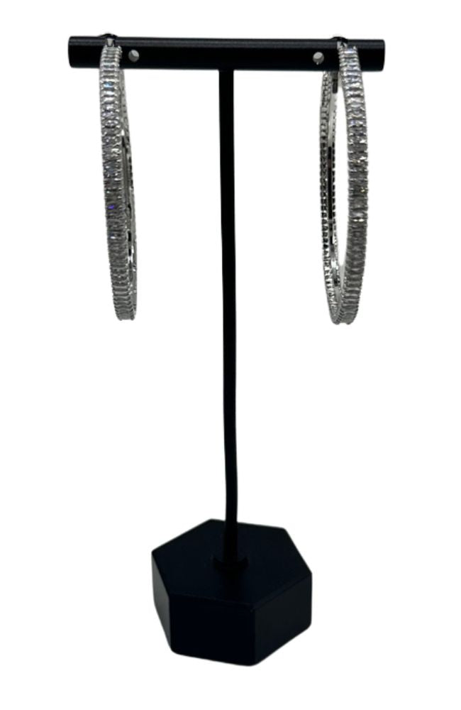 Crystal Silver Hoops
