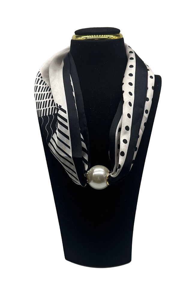 Magnetic Pearl Scarf Necklace Black Dot