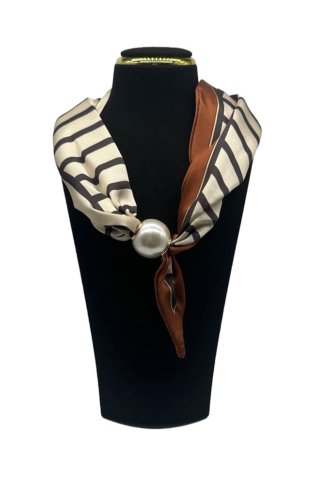 Magnetic Pearl Scarf Necklace Bronze and Cream