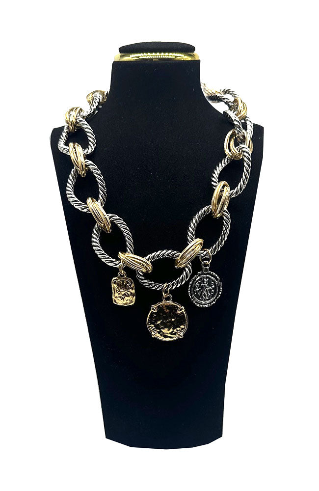Silver Gold Loop Charm Necklace
