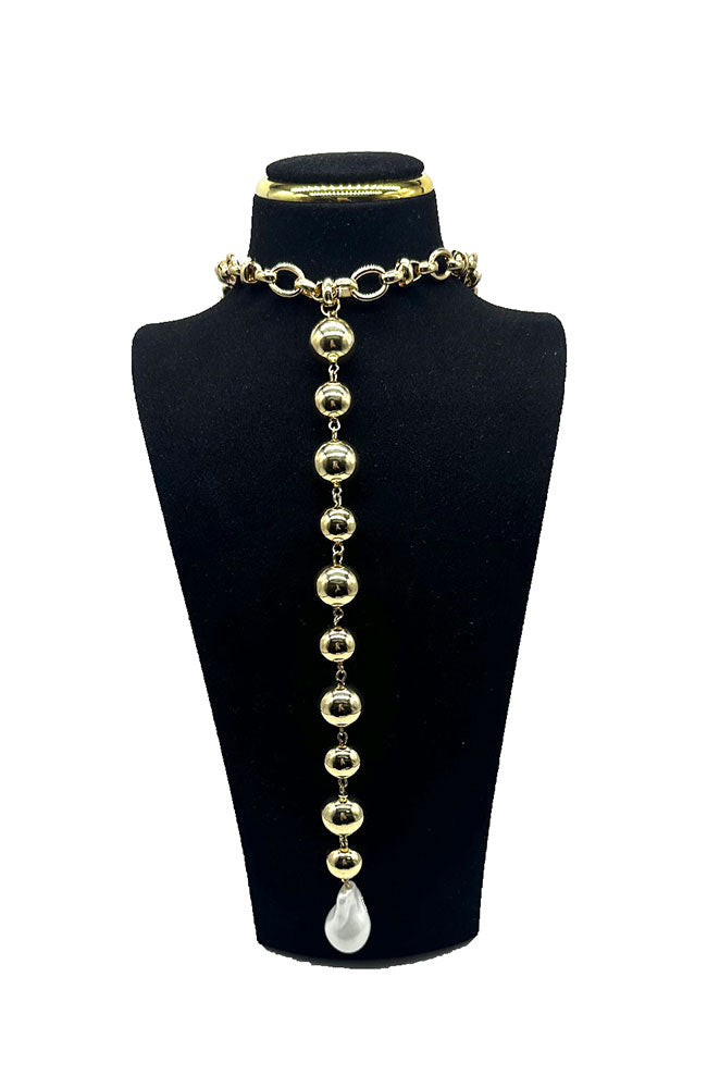 Chain Necklace Gold Balls Pearl Drop