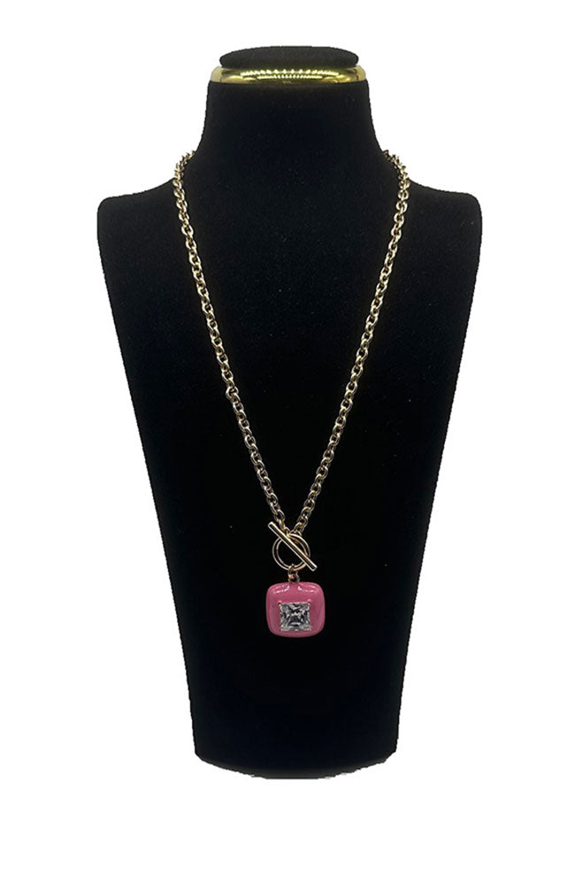 Toggle Pink Enamel Necklace