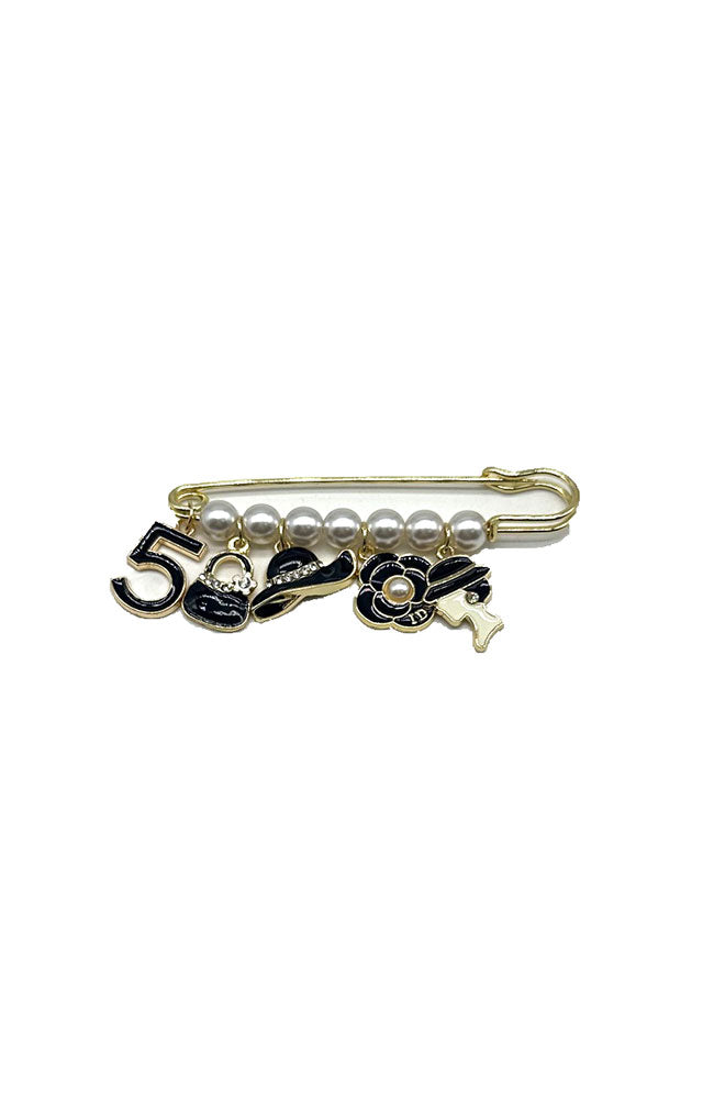 Large Gold Safety Pin Black Charms