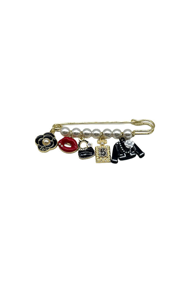 Large Gold Safety Pin Multi Charms