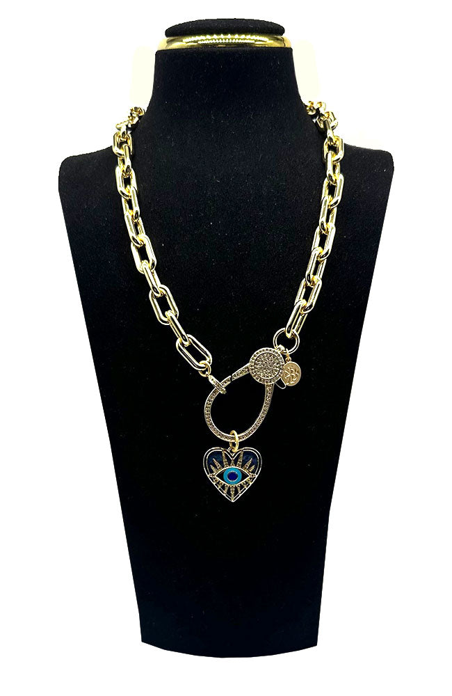 Lapis Heart Eye Charm Necklace