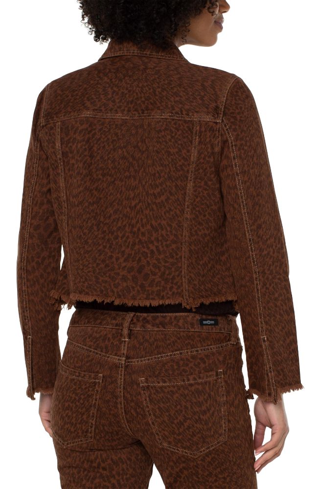 Printed Crop Jacket Fray Hem