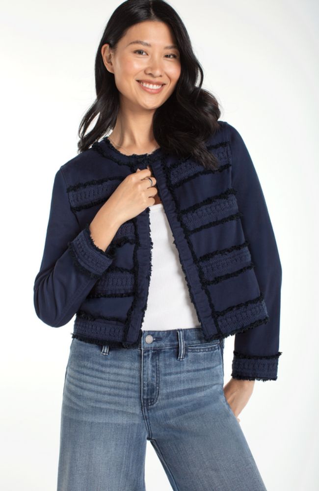 Collarless Jacket with Fray