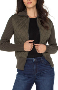 Longsleeve Zip Front Sweater Woven Jacket