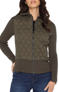 Longsleeve Zip Front Sweater Woven Jacket