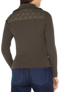 Longsleeve Zip Front Sweater Woven Jacket