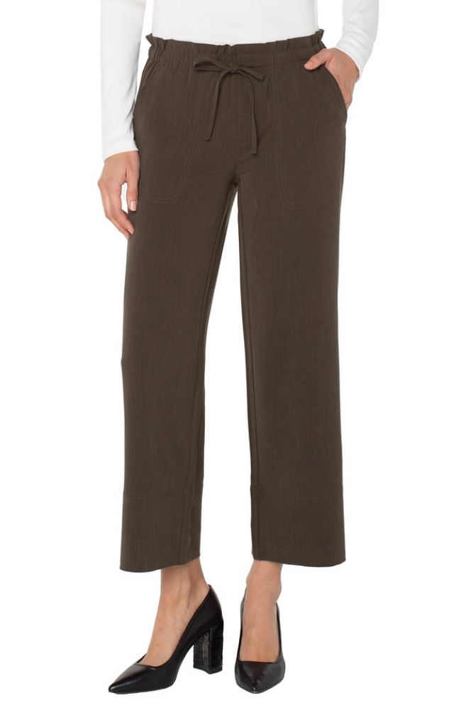 Pull On Tie Waist Wide Leg Ankle Pant