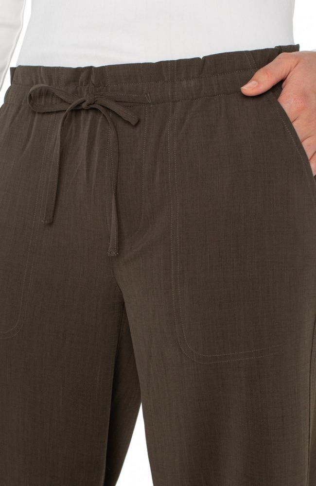 Pull On Tie Waist Wide Leg Ankle Pant