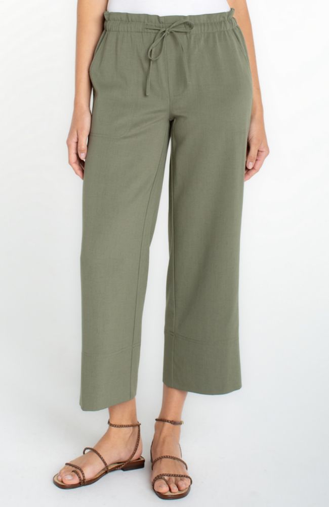 Tie Waist Wide Leg Ankle Pant