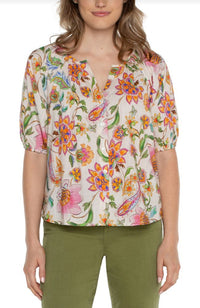SS Button Front Shirred Top