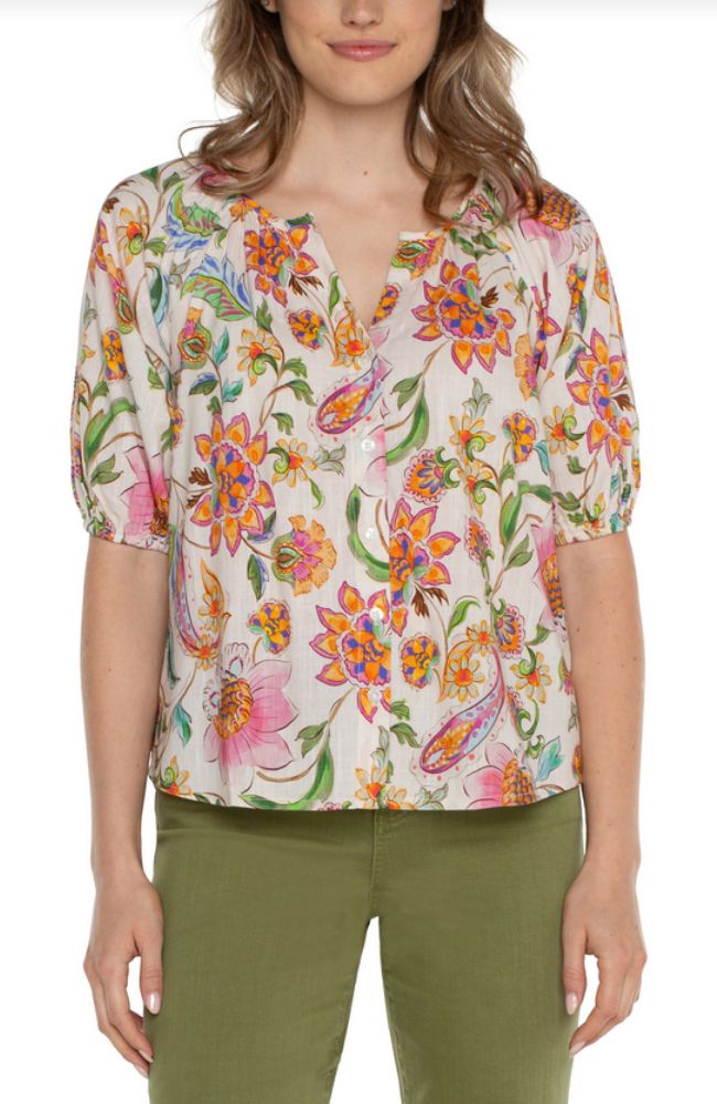 SS Button Front Shirred Top