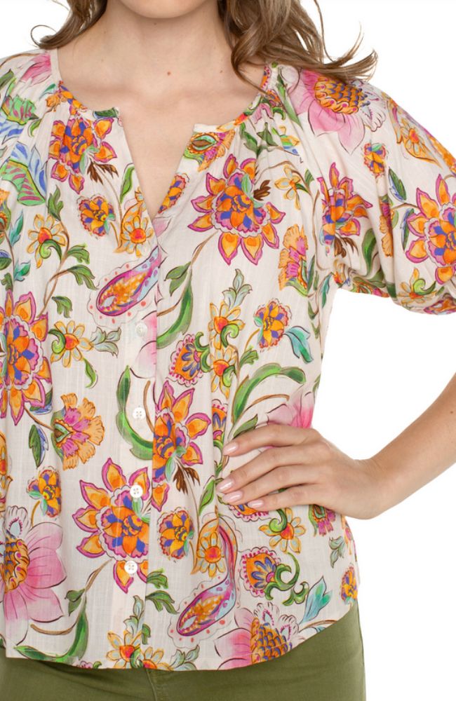 SS Button Front Shirred Top