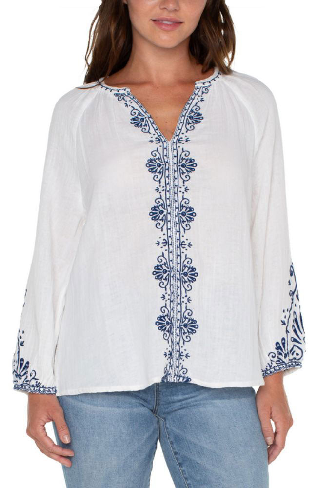 LS Embroidered Gauze Woven Top