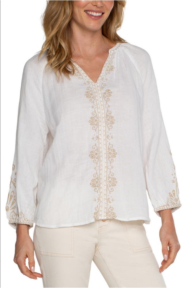 LS Embroidered Gauze Woven Top