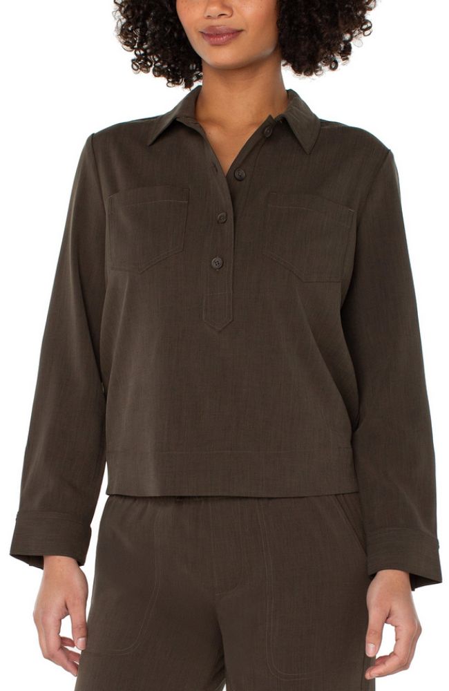 Popover Shirt with Elastic at Waist