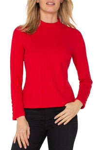 Long Sleeve Mock Neck Top with Button Detail