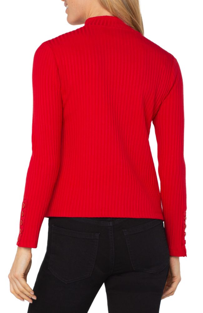 Long Sleeve Mock Neck Top with Button Detail