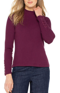 Long Sleeve Mock Neck Top with Button Detail