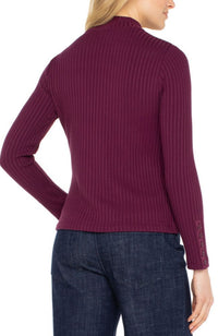 Long Sleeve Mock Neck Top with Button Detail