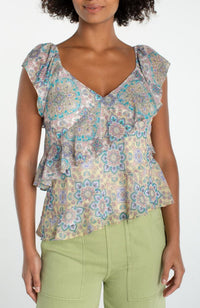 Flutter Sleeve Drape Woven Blouse