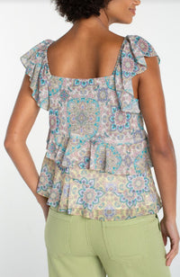 Flutter Sleeve Drape Woven Blouse
