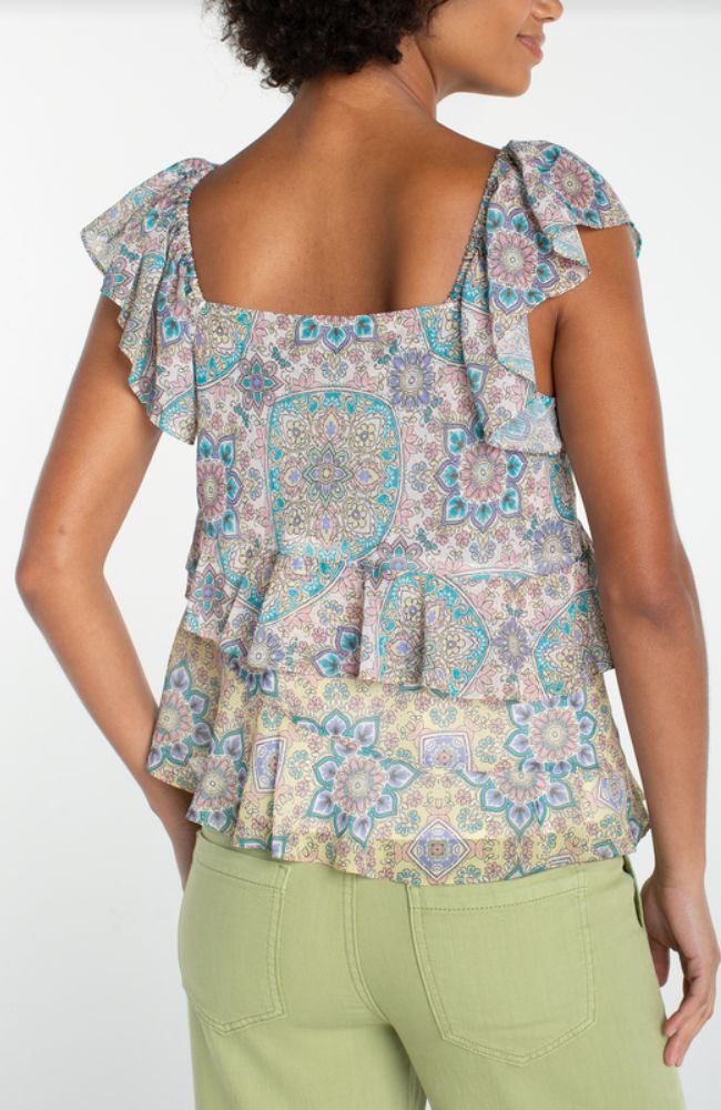Flutter Sleeve Drape Woven Blouse