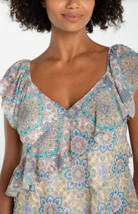 Flutter Sleeve Drape Woven Blouse