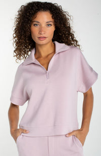 Half Zip Popover Top in Lilac Shadow
