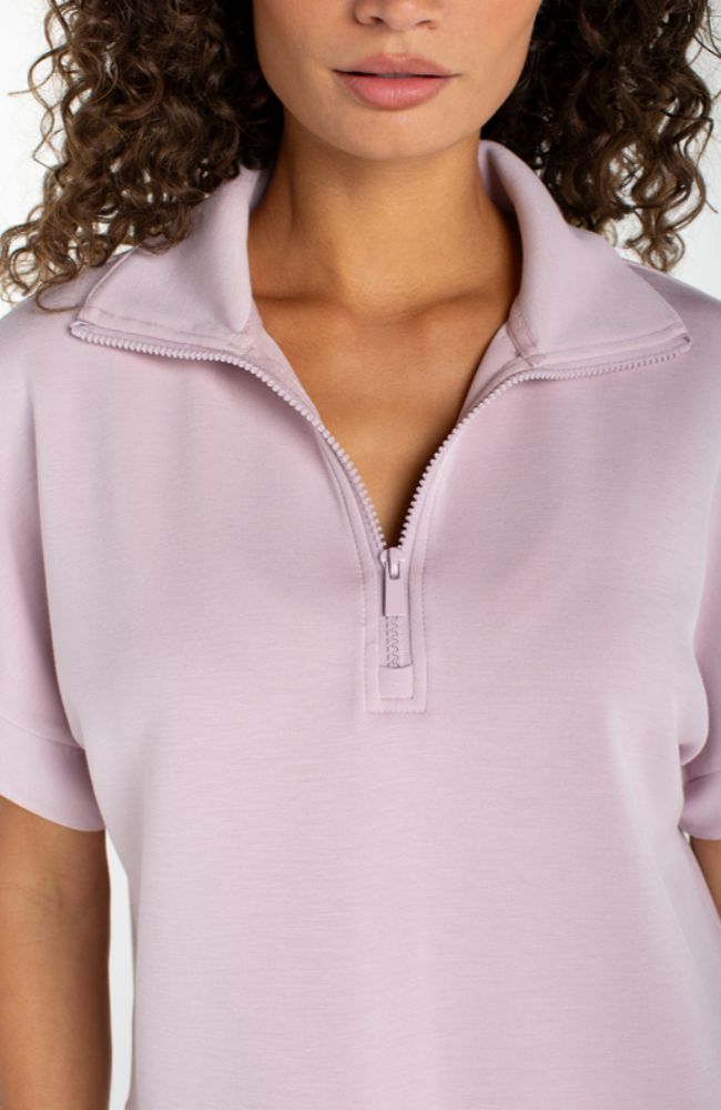 Half Zip Popover Top in Lilac Shadow