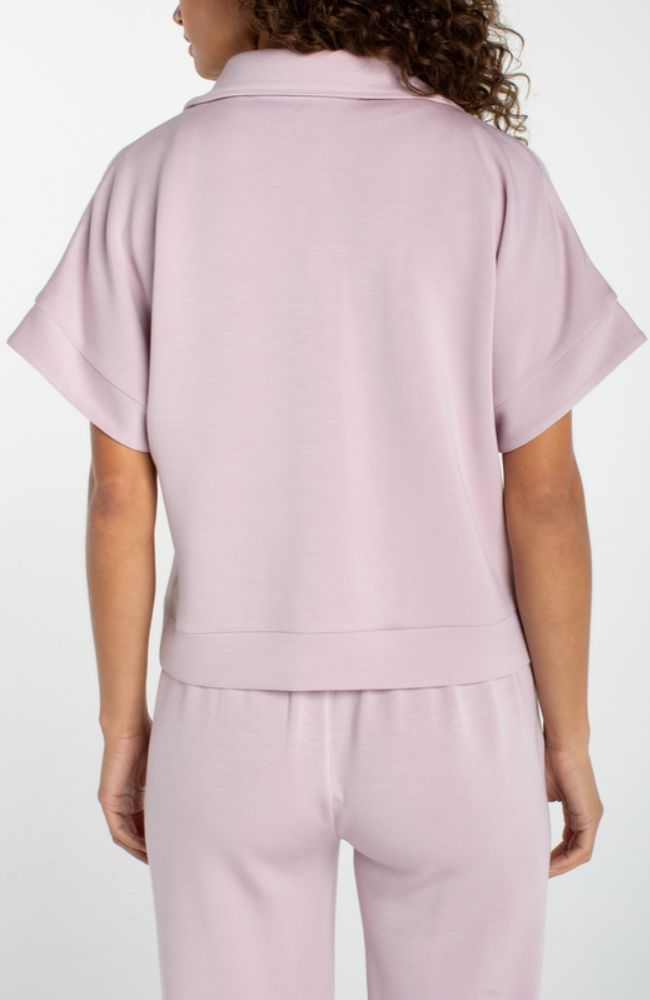 Half Zip Popover Top in Lilac Shadow