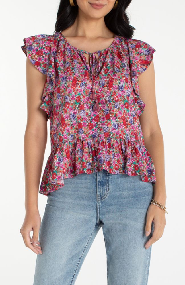 Flutter Sleeve Peplum Top with Ties