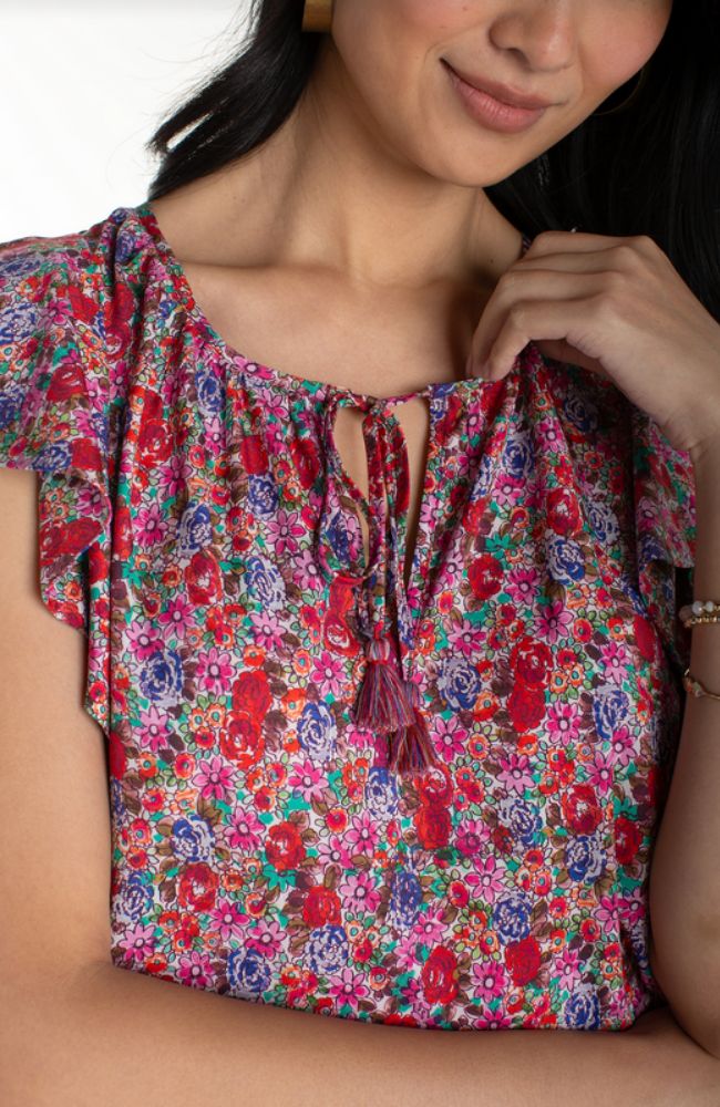 Flutter Sleeve Peplum Top with Ties