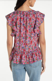 Flutter Sleeve Peplum Top with Ties