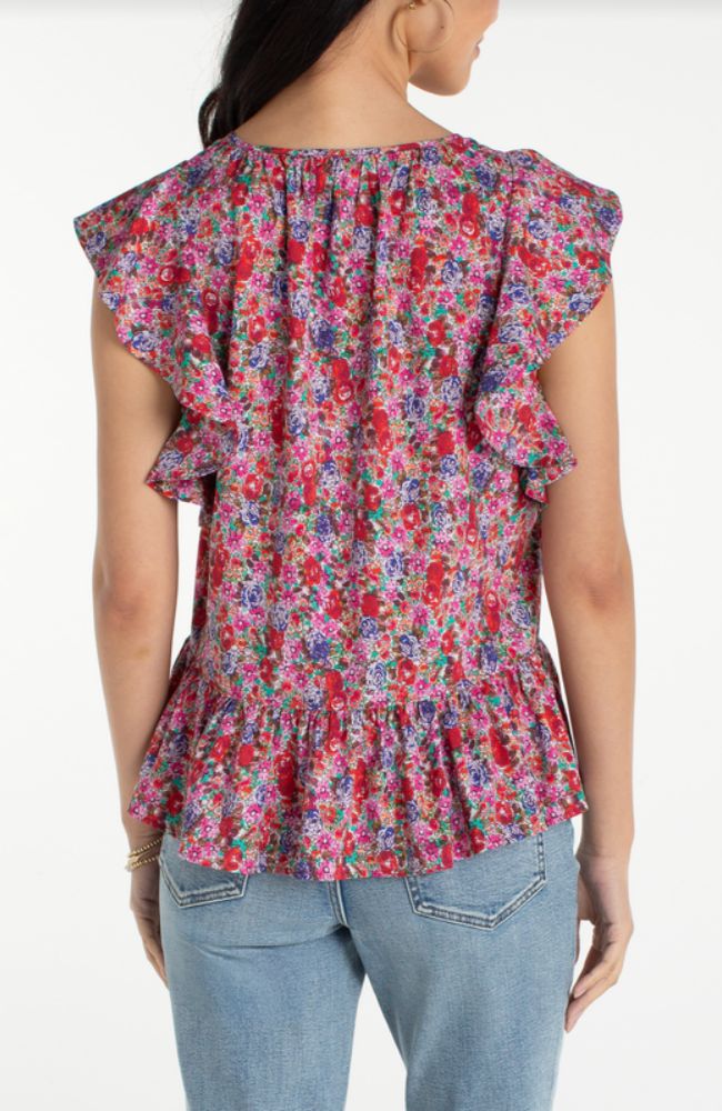 Flutter Sleeve Peplum Top with Ties