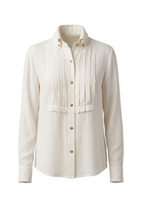 Long Sleeve Tuxedo Woven Top with High Collar