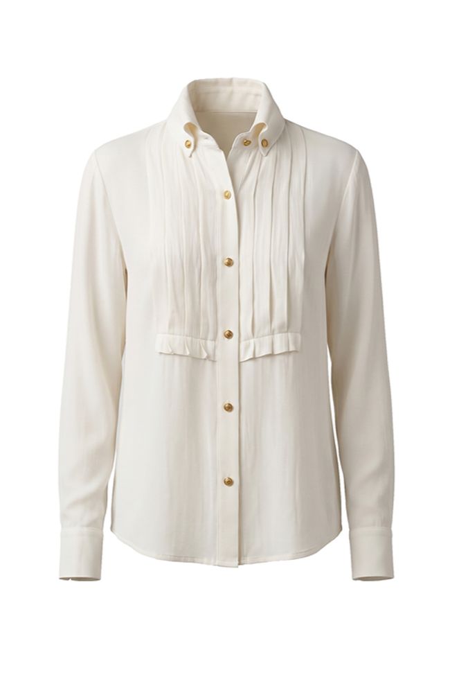 Long Sleeve Tuxedo Woven Top with High Collar