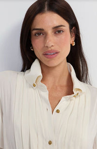 Long Sleeve Tuxedo Woven Top with High Collar