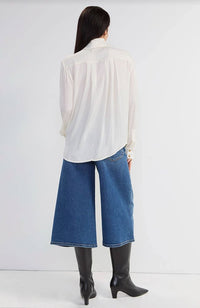 Long Sleeve Tuxedo Woven Top with High Collar