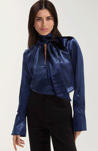 Long Sleeve Woven Blouse with Back Tie